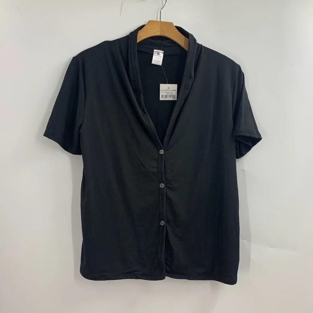 Cozy Rozy Women's Button Up Stretch Short Sleeve Pajama‎ Top Size M NWT